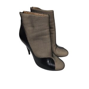 3.1 Phillip Lim Francis Illusion Fishnet Black Nude Leather Ankle Boot Heels 38